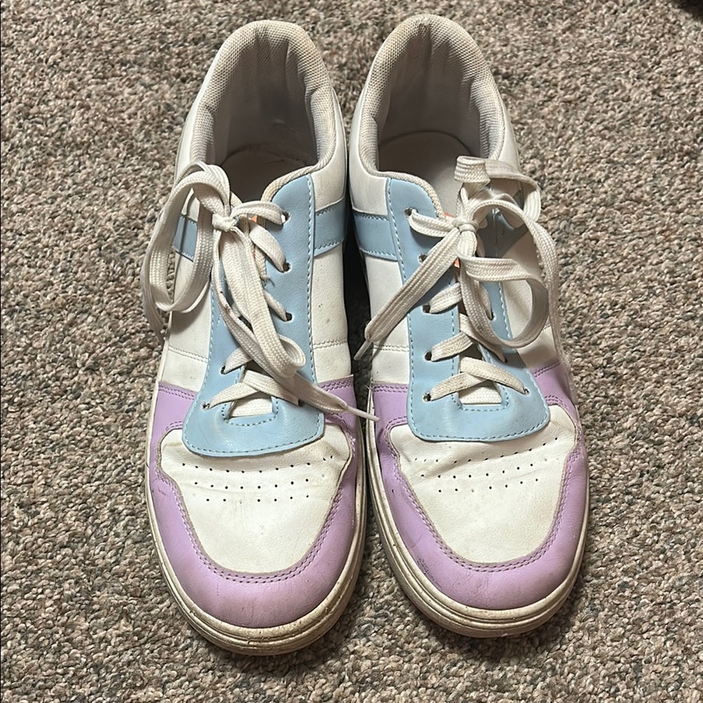 White, Blue, and Purple Sneakers